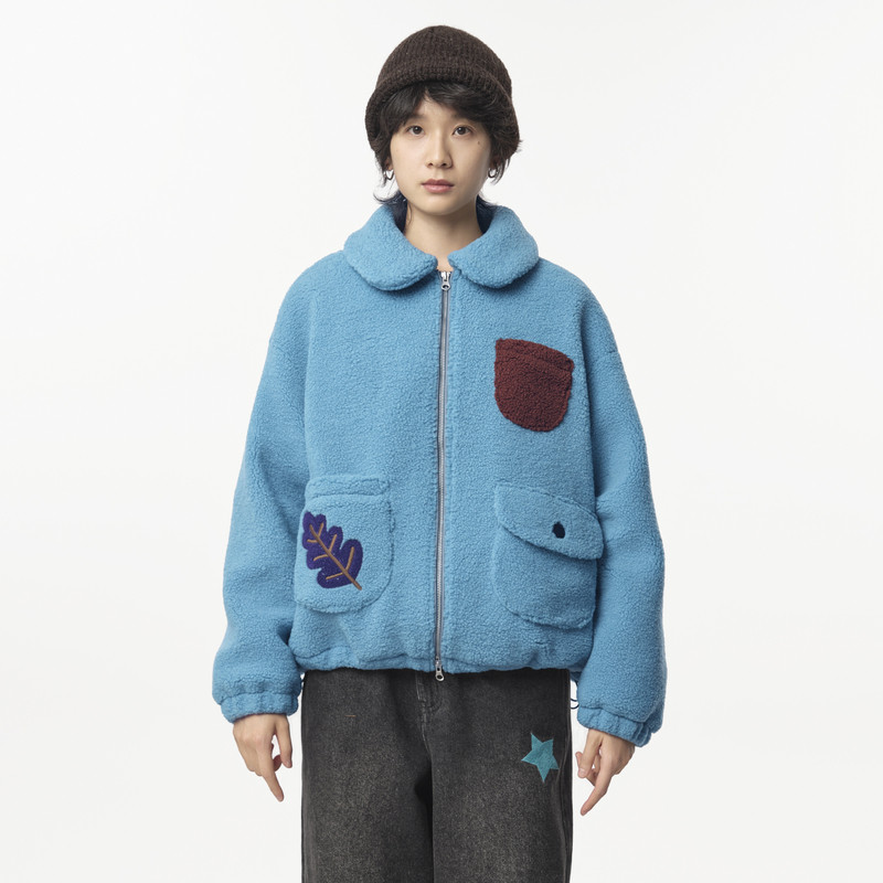 MOVEUP幻走2024冬季新款.FUN系列加厚撞色口袋绣花设计短款外套女