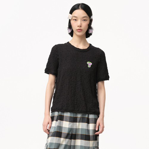 【商场同款】MOVEUP幻走2024秋季新款趣味袖子章仔设计短款T恤女