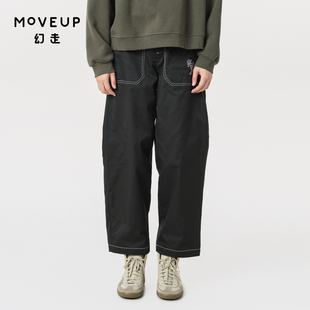 女 .FUN系列加绒趣味绣花设计师休闲直筒裤 MOVEUP幻走2023冬季 新款