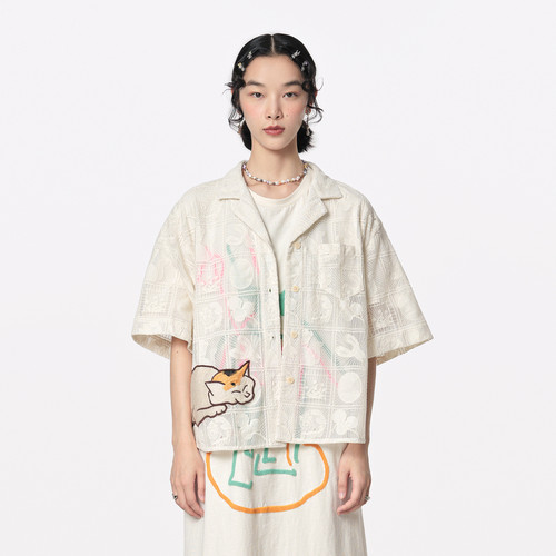 【商场同款】MOVEUP幻走2024夏季新款镂空猫咪设计师短款外套女