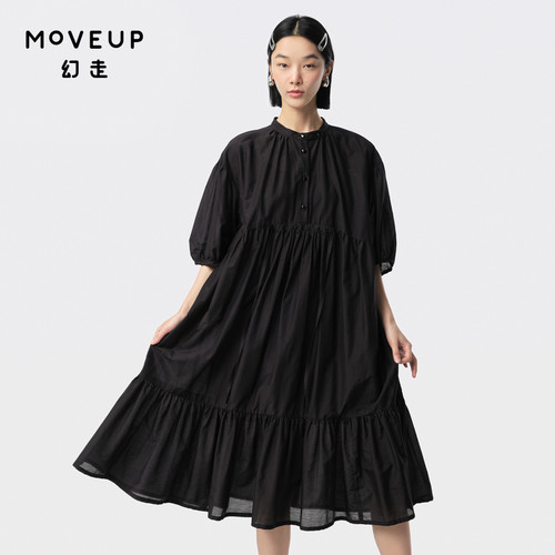 MOVEUP幻走2024夏季新款.FUN系列立领抽褶飘带设计师两件套连衣裙