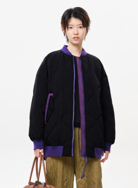 MOVEUP幻走2025冬季新款.FUN系列蝙蝠袖撞色口袋中长款羽绒服女