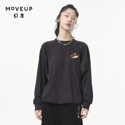 MOVEUP幻走2024秋季新款.FUN系列猫咪绣花丈根设计师短款卫衣女