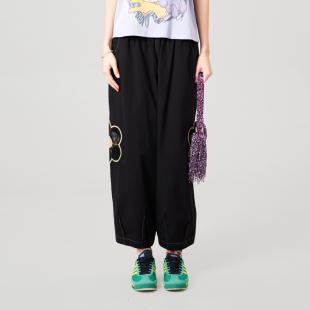 女 .FUN系列纯棉丈根腰绣花章仔休闲直筒裤 MOVEUP幻走2026夏季 新款