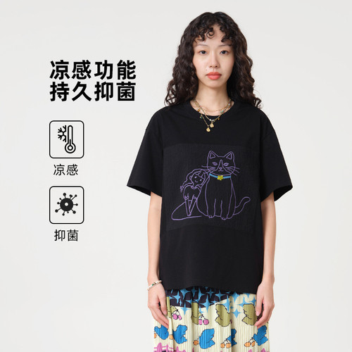 MOVEUP幻走2026夏季新款.FUN系列圆领贴布绣凉感抗菌短款T恤女