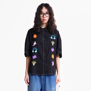 衬衫 .FUN系列纯棉落肩绣花弧形下摆短款 女 新款 MOVEUP幻走2026春季