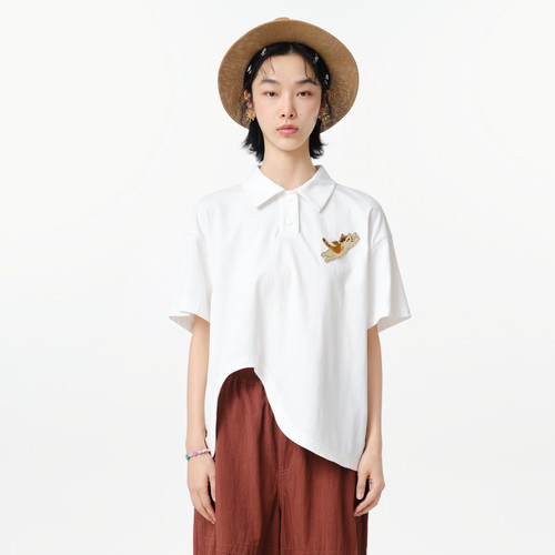 MOVEUP幻走2025夏季新款.FUN系列纯棉polo领绣花章仔短款T恤女
