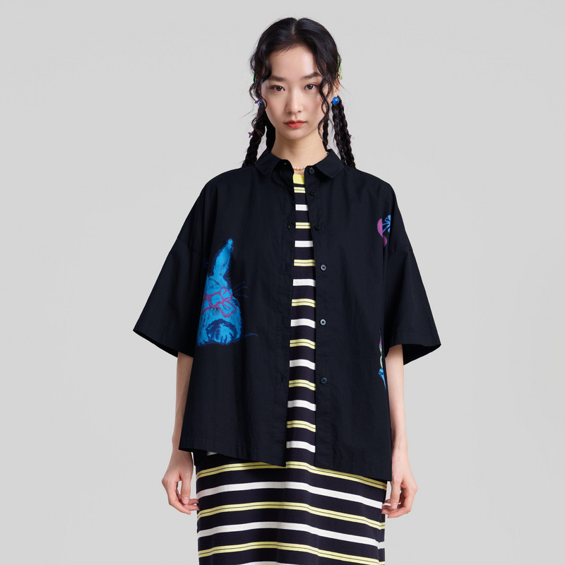 MOVEUP幻走2026春季新款.FUN系列纯棉翻领印花骨位分割短款衬衫女,女装/女士精品,衬衫,淘宝优惠券,粉丝福利购,淘宝优惠卷