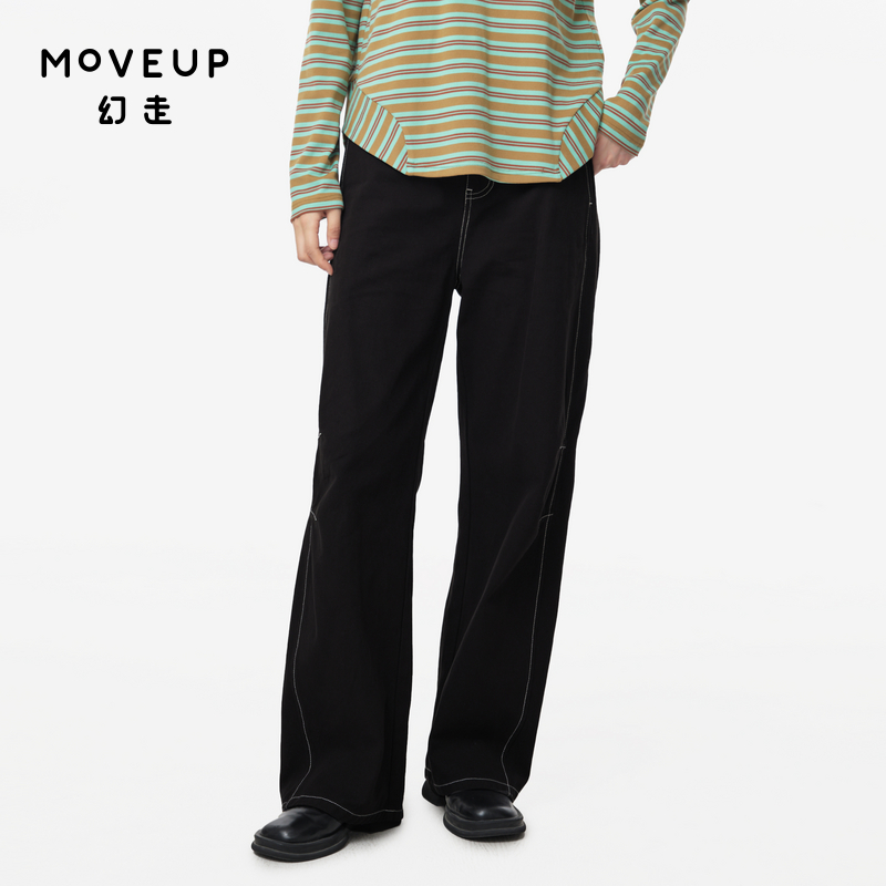 MOVEUP幻走2024秋季新款.FUN系列松紧腰撞色线设计师休闲直筒裤女