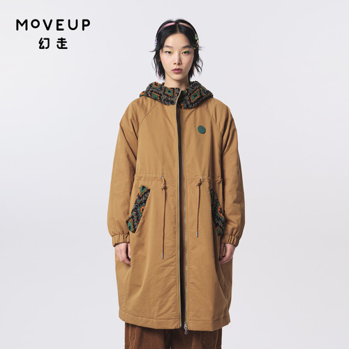 Moveup长款设计师连帽棉外套
