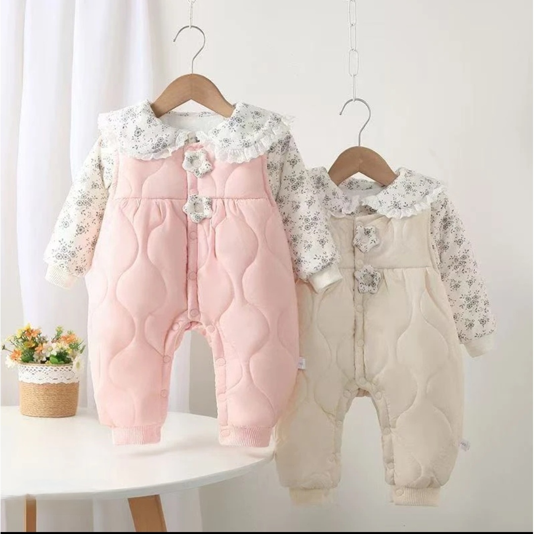 加绒加棉冬季斜格不跑棉小兔保暖蝴蝶衣外穿连体衣通用女哈衣宝宝