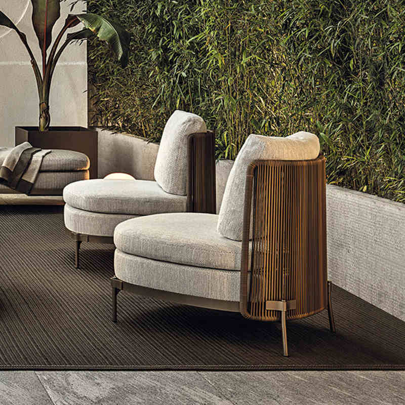 户外不锈钢镀金藤编沙发别墅花园民宿防水藤椅酒店茶几组合椅家具