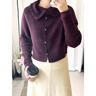 外套SC4D2561 高领单排扣针织毛衫 SOI秋冬设计感短款 翻领针织开衫