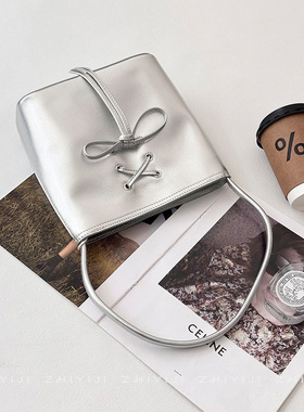 MYSA设计感高货甜美腋下真皮芭蕾风单肩包 可爱绑带蝴蝶结手提包