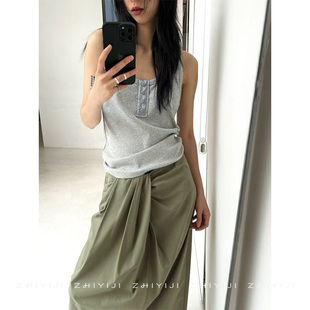 修身 疊穿上衣SA5A2940 SR25夏紐扣簡約百搭U領撞色外穿背心 SOI