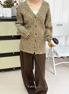 YMQY春金葱V领单排扣针织开衫 蝙蝠袖洋气学院风百搭时髦长袖外套