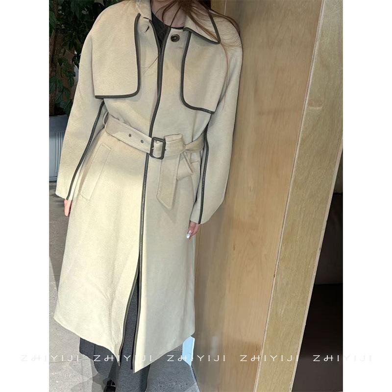 冬长款双面100%羊毛羊绒呢子大衣