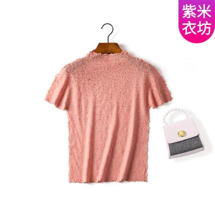 三宅褶皱上衣女夏季新款洋气女装套装修身显瘦短款小衫短袖T恤
