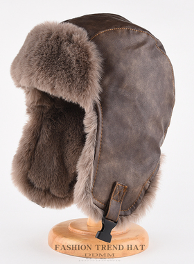 美拉德复古飞行员机车雷锋帽男女冬季加厚加绒保暖护耳东北皮帽子