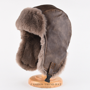 美拉德复古飞行员机车雷锋帽男女冬季加厚加绒保暖护耳东北皮帽子