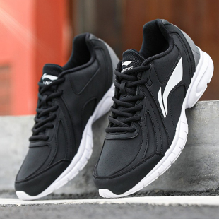 李宁男鞋运动鞋冬季皮面防风防波水休闲软底跑步鞋中老年爸爸鞋子