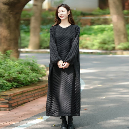 暗黑！2025原创早秋款简约袍子连衣裙宽松大码显瘦文艺复古长裙女