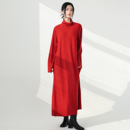 高级新年红气质德绒打底袍子连衣裙原创设计秋冬新款 长裙 宽松女装