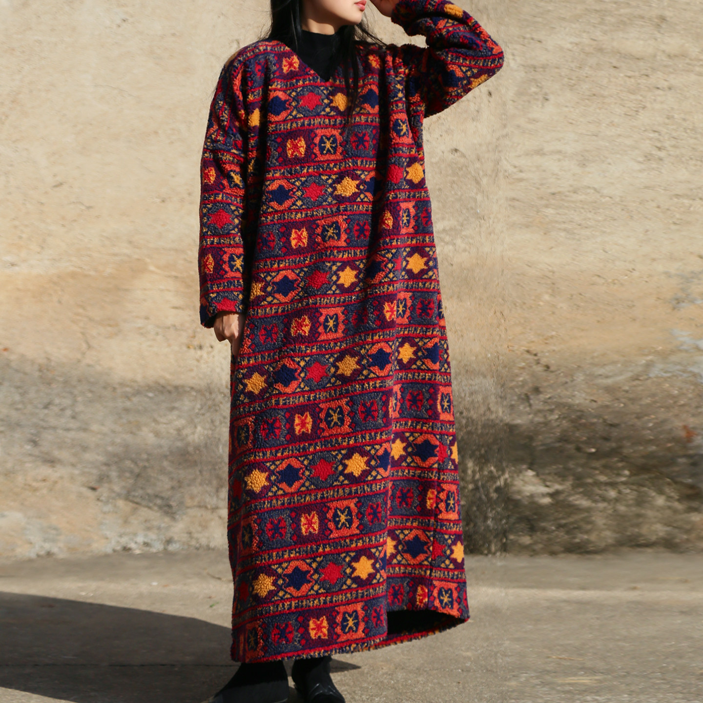 民族风其实加厚袍子连衣裙