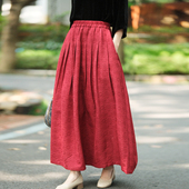 复古国风文艺立体浮雕宽松大摆红色半身裙2024春夏款 原创显瘦长裙