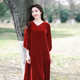 高货 重磅酒红气质优雅真丝绒袍子连衣裙原创 V领显瘦宽松长裙女