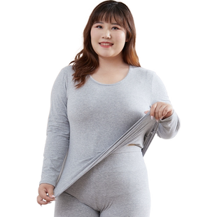 猫人女士莱卡棉秋衣秋裤加肥加大码内衣套装胖mm打底保暖宽松高弹