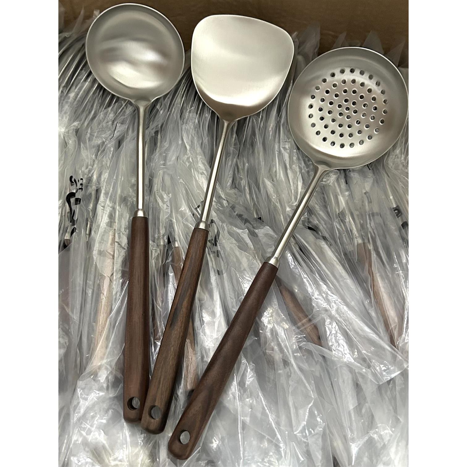 厨房胡桃木304不锈钢锅铲炒勺长柄加厚炒菜铲家用厨具锅铲