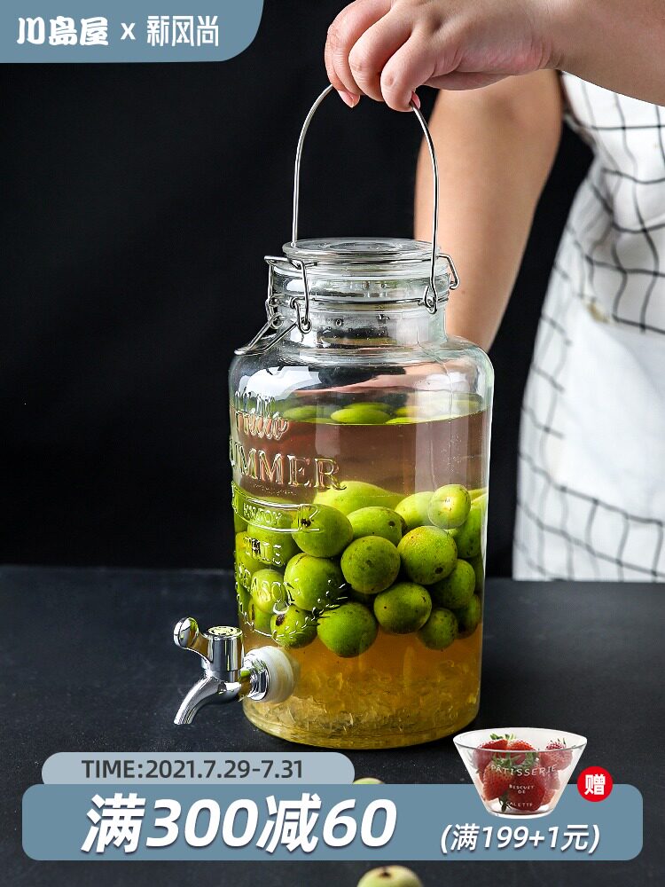 Kawashimaya bubble wine glass bottle with faucet 5 pounds of wine cans Household sealed cans Bubble fruit wine containers special wine jars