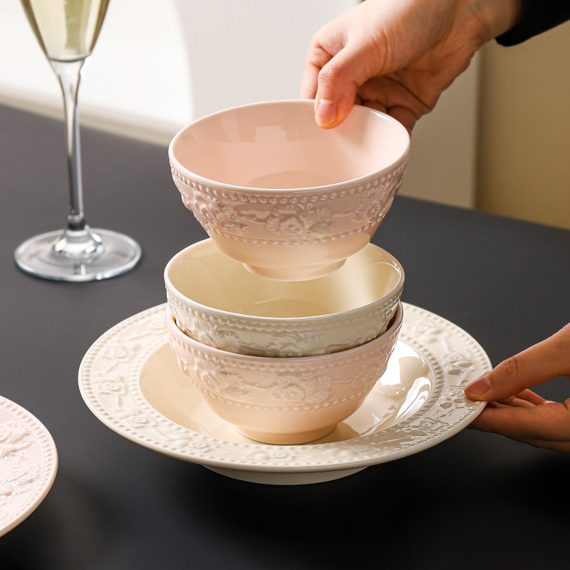 川岛屋浮雕法式餐具高颜值碗盘碟