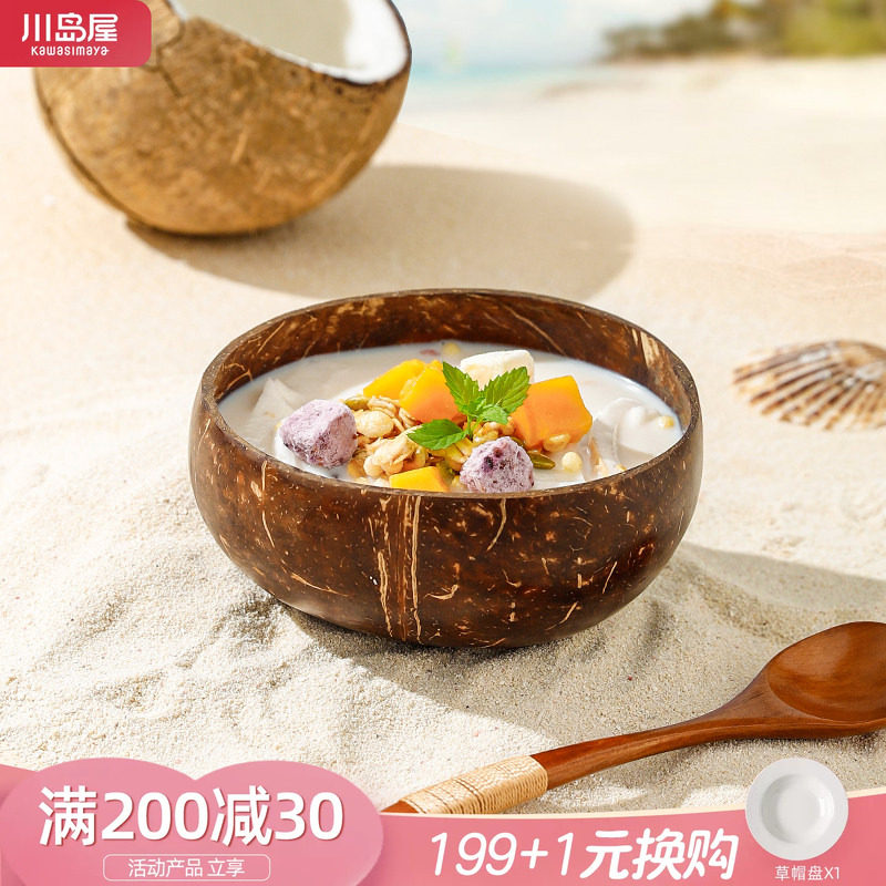 川岛屋酸奶碗带勺木碗水果沙拉甜品碗家用早餐燕麦片天然椰子壳碗