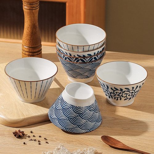 川岛屋日式米饭碗家用复古斗笠碗