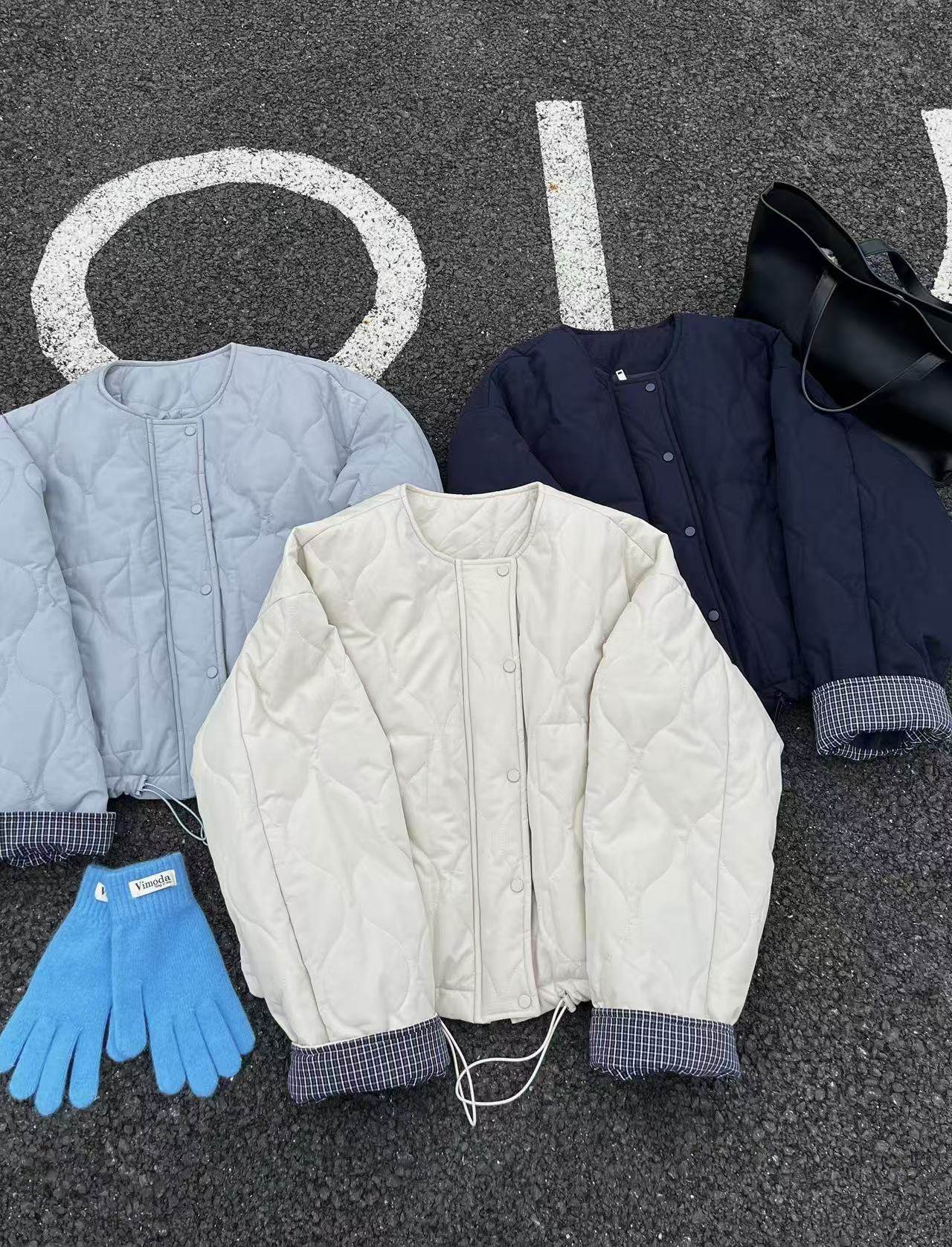 2025秋冬新款菱格夹棉外套女宽松显瘦短款棉服百搭保暖上衣棉衣潮