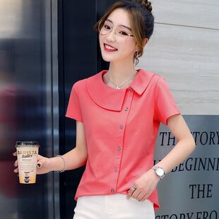 女裝 上衣潮 設(shè)計感小眾不規(guī)則短款 2024年夏季 雪紡襯衫 爆款 新款 短袖