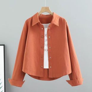 纯棉短款外套2026春秋季新款韩版宽松百搭长袖衬衫夹克上衣女工装