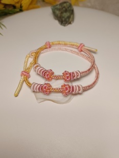 手工编织桃花结手绳半成品可穿珠转运珠黄金吊坠DIY饰品配件