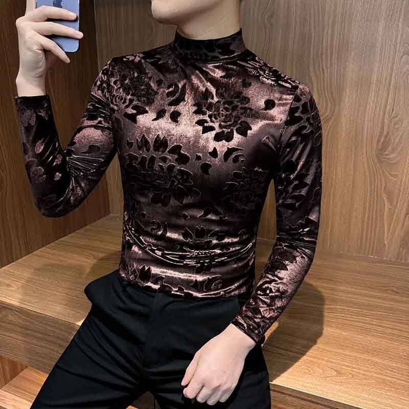 金丝绒长袖T恤男款2026新款痞帅网红炸街款休闲早春秋季打底衫男