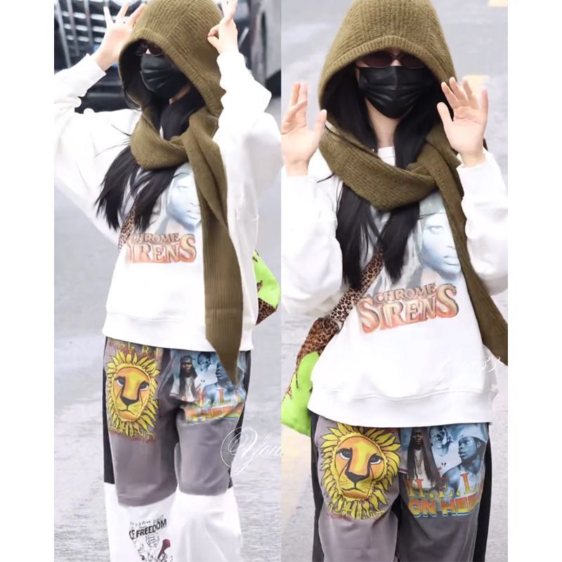 明星风套装秋冬做旧卫衣印花休闲裤宽松美式ins运动复古女装一套
