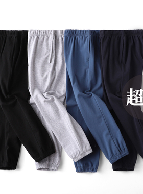 男女童裤子夏薄款儿童运动裤宝宝防蚊裤小学生校服裤藏青蓝色花灰