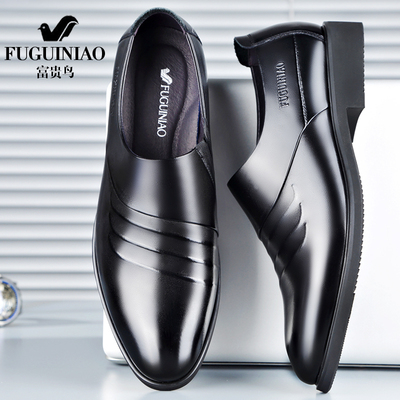 富贵鸟商务正装软皮黑色男鞋