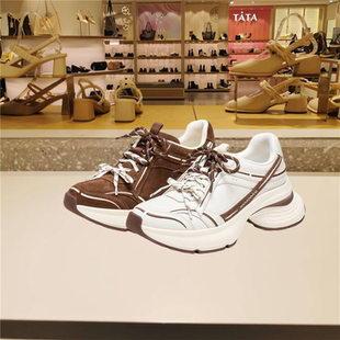 新款 女鞋 元 厚底增高运动休闲鞋 ECE92C 气蝴蝶老爹鞋 思加图2025秋季