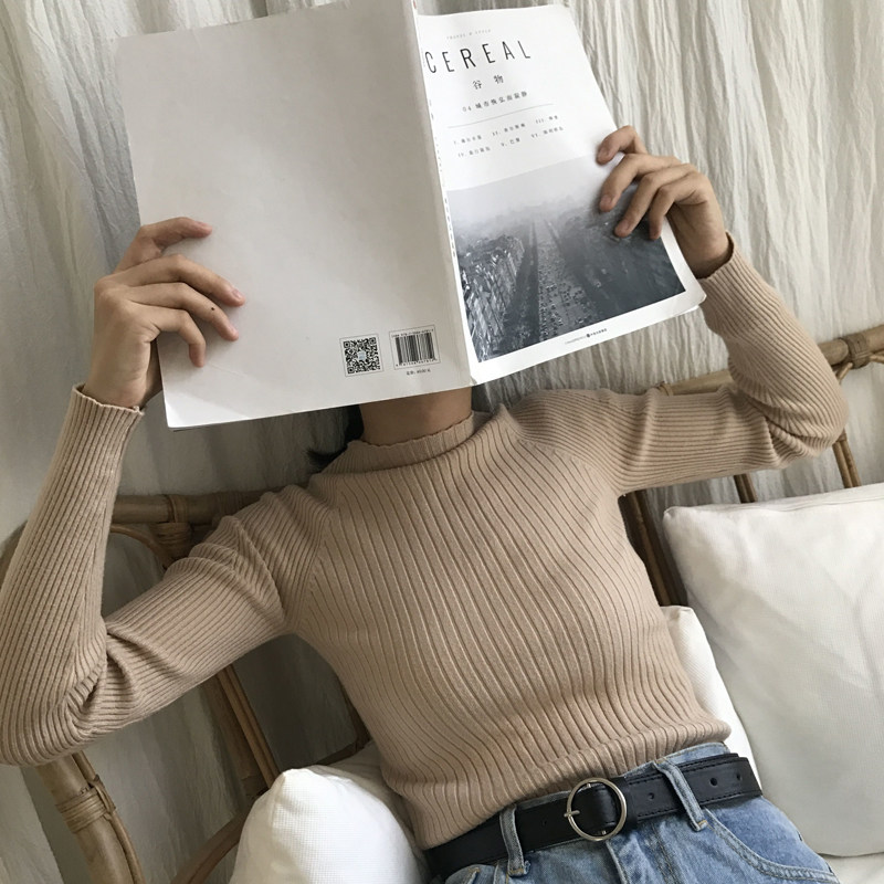 韩系春秋半高领针织打底衫女冬气质内搭上衣软糯毛衣季末清仓