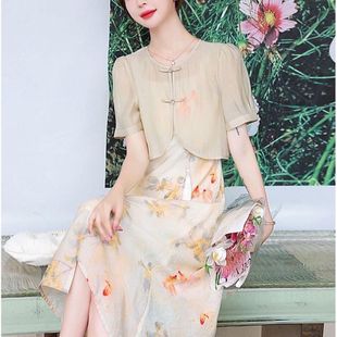 外搭披肩短款 新中式 2025新款 盘扣搭配吊带裙子雪纺衬衫 上衣 女夏季