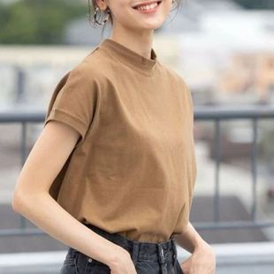 T恤女宽松大码 新款 半高领短袖 2025夏季 体恤上衣潮ins 韩版 纯色半袖