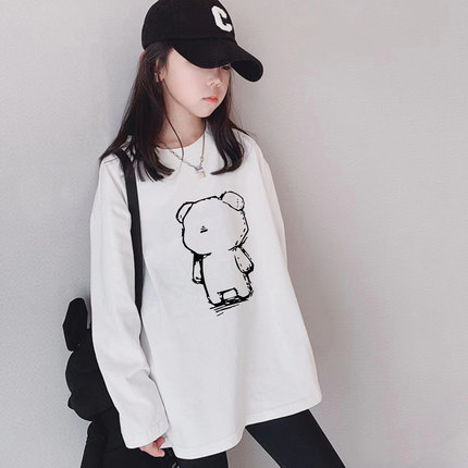 女童100%纯棉中大童春秋装新款韩版时髦洋气长袖T恤小女孩打底衫