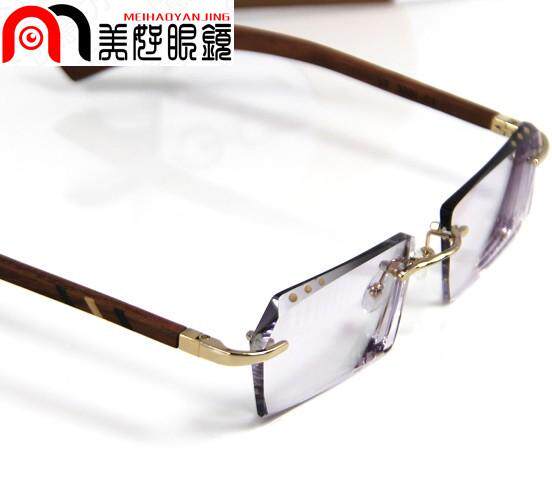 美好眼镜 正品YEIN韩国魅影无框切边镶钻近视檀木眼镜NO.949 男款
